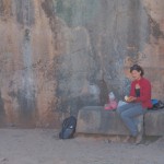 Lucy, sacrificing a ripe avocado for lunch in the Temple of the Jaguar