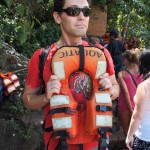 Looking rather worried, until I realise that this is a baby's lifejacket