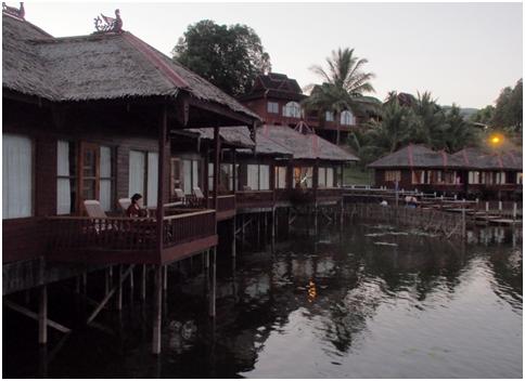 Somewhat better accommodation – although our private balcony over the lake was perhaps a little shady, and it was a long walk to the bar(!)